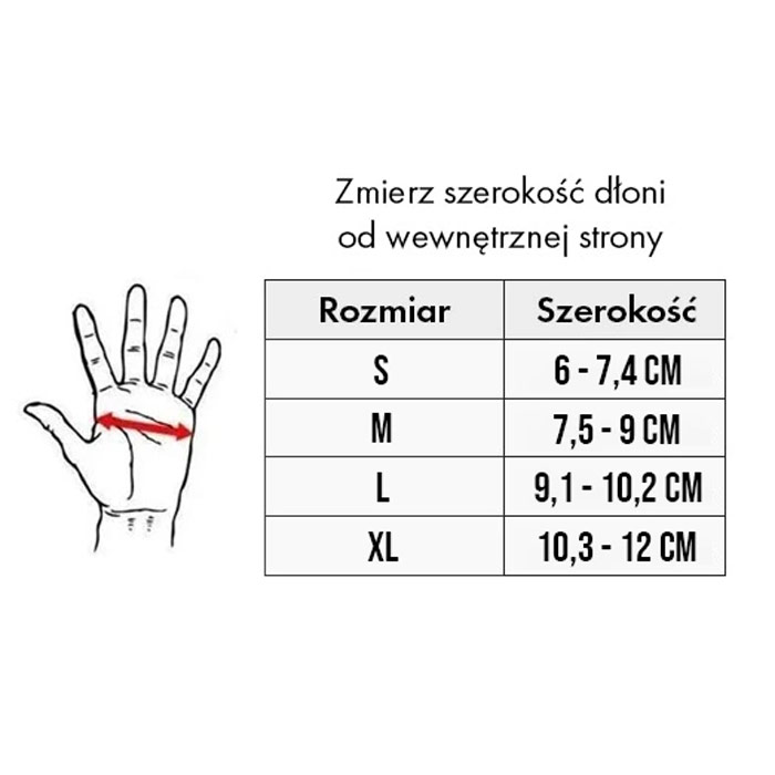 tabelka rozmiarów rękawic mma bushido fame
