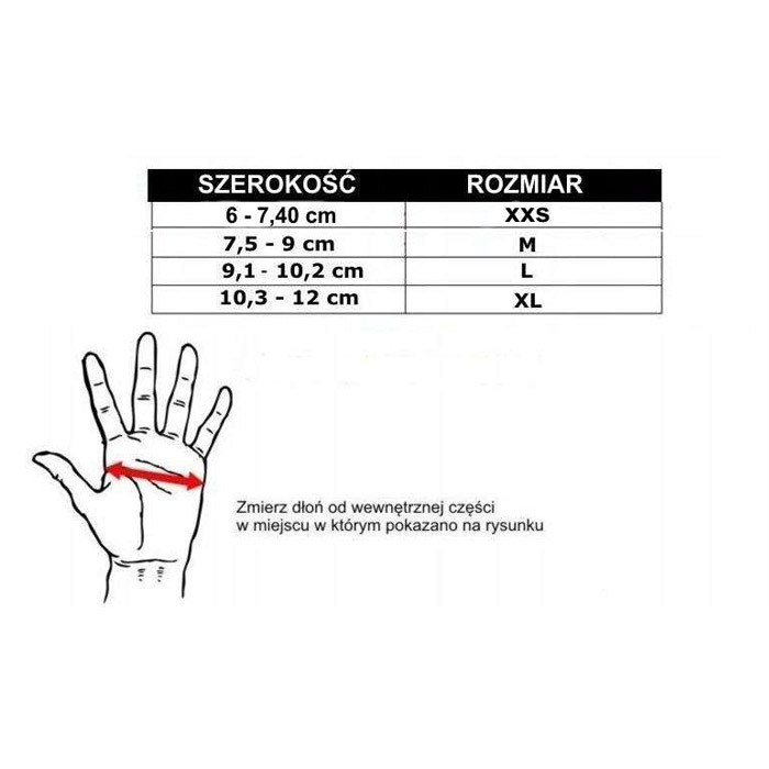 tabelka rozmiarów rękawic mma bushido